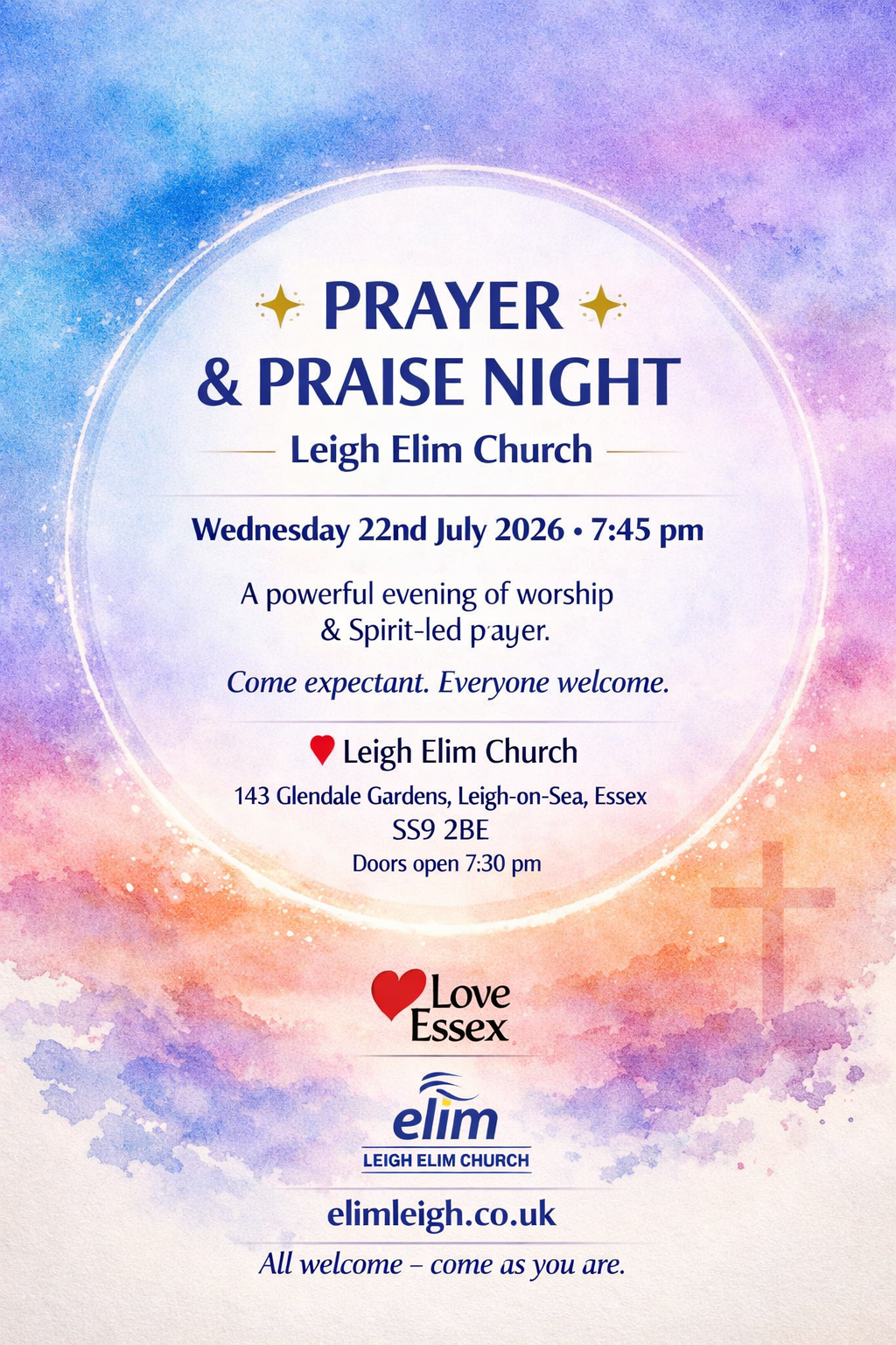Prayer and Worship evening for Southend September 12 event